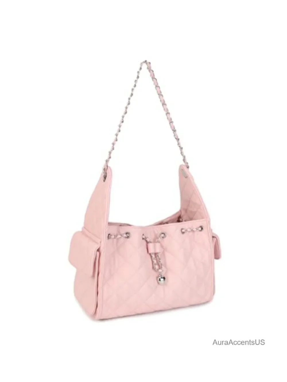 Quilted Hobo Shoulder Bag with Chain Strap - Large Tote Handbag